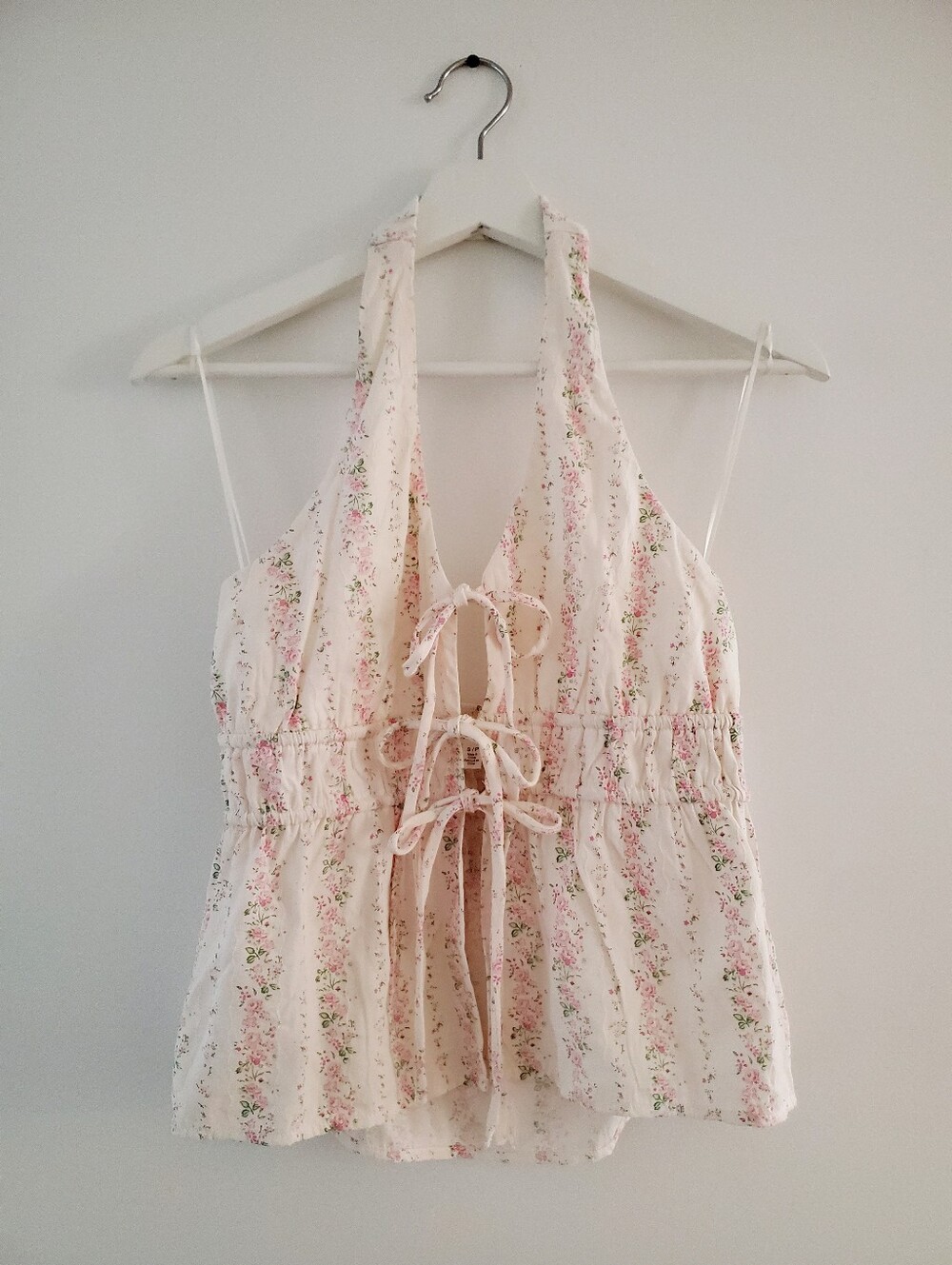 Floral Tie-Front Halter Top - Pink Floral